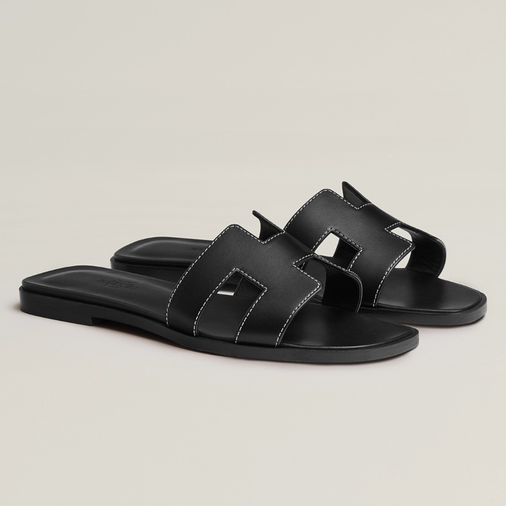 HERMES ORAN Black Slide Sandals